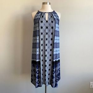 Chico's Keyhole Halter Swing Dress Handkerchief Hem Blue Tye Dye 8 NWT